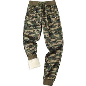 Gihuo Men's Sherpa Lined Athletic Sweatpants Winter Warm Track Pants Ribbed Leg Jogger Pants(GreenCamo-L)