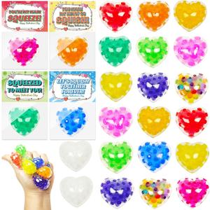 24 Pack Valentines Day Gift Cards for Kids with Heart Shape Squishy Toys, Valentine Exchange Gift for Boys Girls Toddlers Classroom School Party Favor