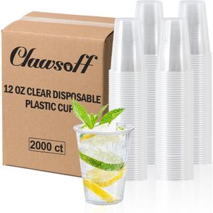 Clawsoff 2000 Pack 9 oz Clear Plastic Cups, 9 Ounce Disposable Drinking Cups for Party, Event, Picnic, Cold, Hot