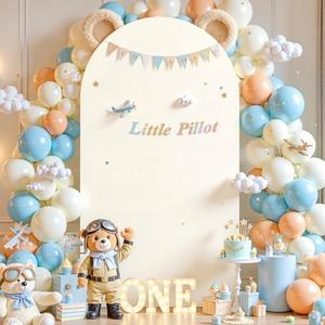 Beige Arch Backdrop Cover, 7.2FT Polyester Fitted Wedding Arch Stand Cover Round Top Chiara Stretchy Arch Backdrop Cover for Birthday Party Ceremony Banquet Decoration