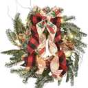 Pack Of 5 Christmas Wreath with Lights, 18 Inch Lighted Outdoor Christmas Wreath - Prelit Winter Xmas Door Wreath with Berry, Pine Leaf for Thanksgiving Holiday Wall Window Decorations