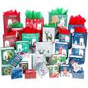 Christmas Gift Bags 9 PCS,Durable Christmas Bags with Tissue Paper, 6 Styles Gift Bags Bulk with Handles, Reusable Small Gift Bags Xmas Paper Bags,Party Favors Holiday Gift Bags,4 Different