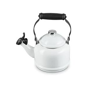 Le Creuset Enamel On Steel Demi Tea Kettle with Metal Finishes, 1.25 qt, White