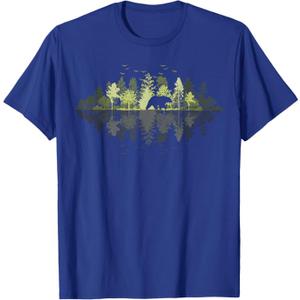Trees Reflection Wildlife Nature Animal Bear Outdoor Forest T-Shirt,  XL