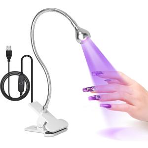 AORAEM U V Nail Lamp,Sliver 3W U V Light for Nails 35NM U V Gel X Nail Lamp with Gooseneck and Clamp for Gel Nail (AA-Silver)