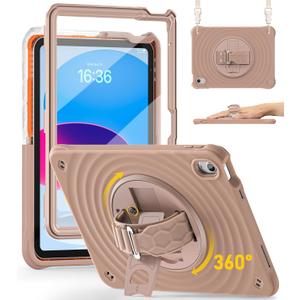 BRAECN Ripple Case for iPad (A16) 11th/10th Generation 11''/10.9'' 2025/2022,4 Layers Military-Grade Full Body Protection,Screen Protector,360 Rotating Handle, Kickstand,Shoulder Strap,Kids-Friendly (Latte)