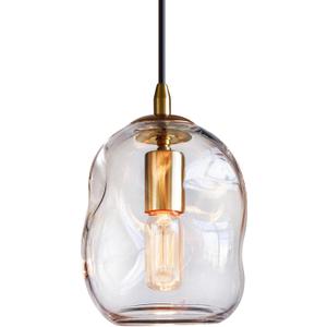 CASAMOTION Glass Pendant Light Gold and Clear Organic Globe Ceiling Hanging Fixtures Modern Industrial Ambient Lighting Over Kitchen Island Sink Bar Counter Porch Small Medium Lamp 8 Inch H
