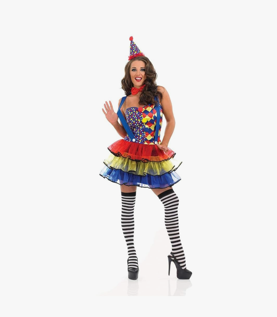 fun shack Clown Costume for Women, Colorful Clown Outfit, Fun Clown Attire for Parties and Events, Dress Up