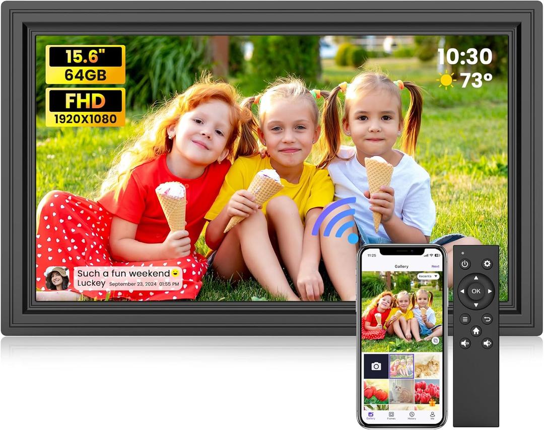 Uhale 15.6" Digital Picture Frame 64GB Storage 1920x1080 IPS FHD WiFi Electronic Photo Frame with Remote Control Wall-Mounted Support SD Card/USB Drive Share Photos/Videos Anywhere (No Touchscreen)