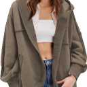 Women Oversized Hoodie Cardigan Jacket Casual Open Front Raglan Sleeve Sweatshirt 2026 Outfits with Pockets (M)