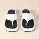 Amazon Essentials Women's Flatform Thong Sandals (8, White Faux Leather)