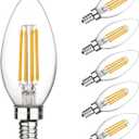E12 Candelabra Bulbs 60 Watt, Chandelier Light Bulbs LED Candle Bulb 3000K Soft White, B11 LED Bulb Dimmable 6W 500 Lumens Filament Decorative Small Base Clear Glass, 6 Pack
