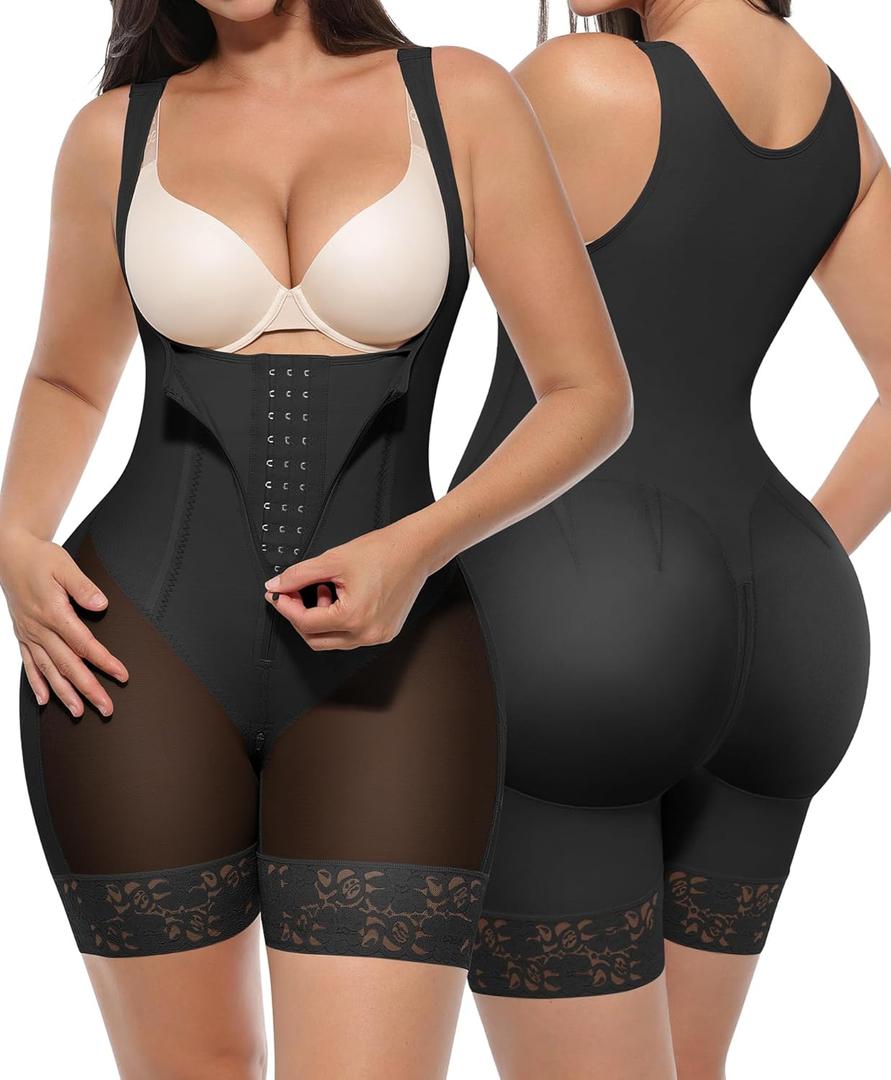SHAPELLX Fajas Colombianas Tummy Control Shapewear for Women Postpartum Butt Lifter Full Body Shaper Compression Garment (Black, M)