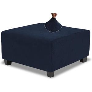 Ottoman Cover Square X-Large,Stretch Ottoman Covers Slipcover for Square Ottomans,Soft Intertwined Pattern Foot Stool Cover with Elastic Bottom,Navy Blue,X-Large Ottoman Cover Square X-Large,Stretch Ottoman Covers Slipcover for Square Ottomans,Soft Intertwined Pattern Foot Stool Cover with Elastic Bottom,Navy Blue,X-Large