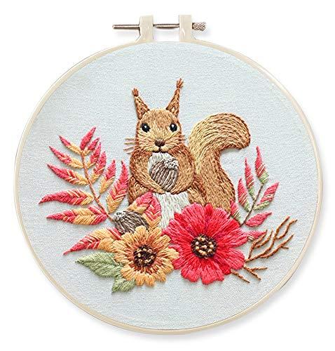 Awesocrafts Embroidery Kit, Squirrel, Animals Plants Flowers Full Range of Embroidery Starter Kits for Beginners Adults Kids DIY Handmade Easy Patterns (Squirrel)