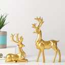 2pcs 3D Geometric Elk Resin Statue, Seated and Standing Elegant Lucky Deer, Luxurious Simple Style Ideas, Suitable for Living Room, Wine Cabinet, Display Stand, Bedroom, Office Desktop