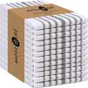 Native Fab Herringbone Striped Kitchen Towels 100% Cotton 12 Pack 16"x26" - Scandia Weave Dish Towels for Drying, Absorbent Dish Cloths Set with Hanging Loop - Grey White