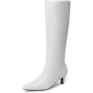 DREAM PAIRS Women Knee High Boots 2 Inch Kitten Heel Fashion Square Toe Wide Calf Long Boots (7, White)