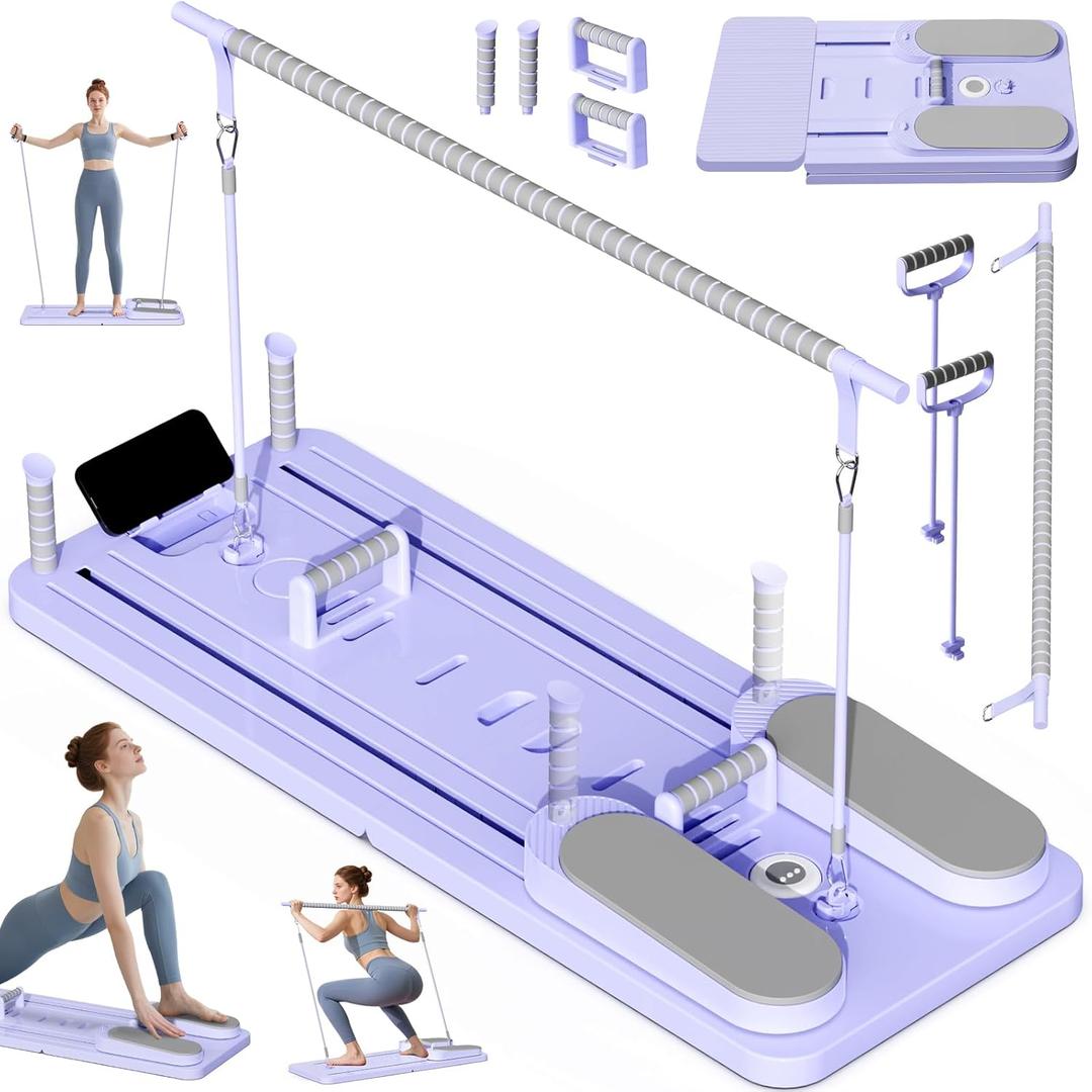 Pilates Board - Versatile Foldable Pilates Reformer Set at Home, Multi-Purpose Sliding Board for Pilates Workouts, 6-in-1, Purple