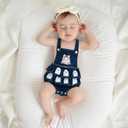 Newborn Baby Girl Halloween Outfit Pumpkin/Ghost Print Sleeveless Denim Romper Ruffled Overalls Cute Fall Clothes (3-6 Months)