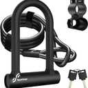 Sportneer Bike Lock: Heavy Duty Anti Theft Bike U Lock with 5ft Security Steel Cable - 17mm Shackle Bicycle U-Locks with Keys & Sturdy Mounting Bracket for Road, Mountain, Electric & Folding Bike (Black)