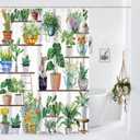 Boho Plant Wall Shower Curtain, Spring Green Plants Flower Shower Curtain Set for Bathroom, Natural Arboretum Botanical Garden Fabric Bath Curtain with Hooks, 72x78in