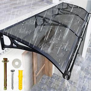 Window Awning for Door Entrance, Patio Awnings Exterior Aluminum Alloy Bracket with Polycarbonate Cover Easy to Install Front Door Canopy UV/Rain/Snow Protection, Grey/24x24in