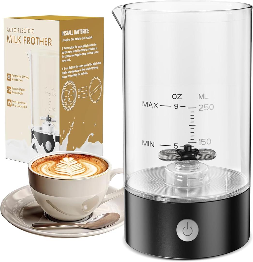 Cold Foam Maker Frother Blender for Coffee - Handheld-Free - One-Button Battery Powered - Frother for Cold Foam - Ideal Gift (Deep Black)