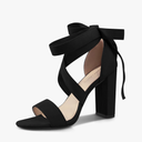 Carcuume Strappy Heels for Women Chunky Heels High Heeled Sandals with Lace Up Fashion Casual Nude Block Heel Sandals 7