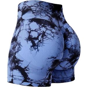 YEOREO Professional Women Workout Shorts 3.6" Scrunch Shorts Seamless High Waisted Contour Gym Yoga Biker Shorts (Medium, Dark Blue Tie Dye)