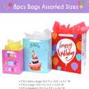 Nihuecne 8 Pack Birthday Gift Bags Assorted Sizes (2 Extra Large 15", 3 Large 13",3 Medium 9") with Ribbon Handle and Tissue Paper, Reusable and Perfect For Wrapping Present