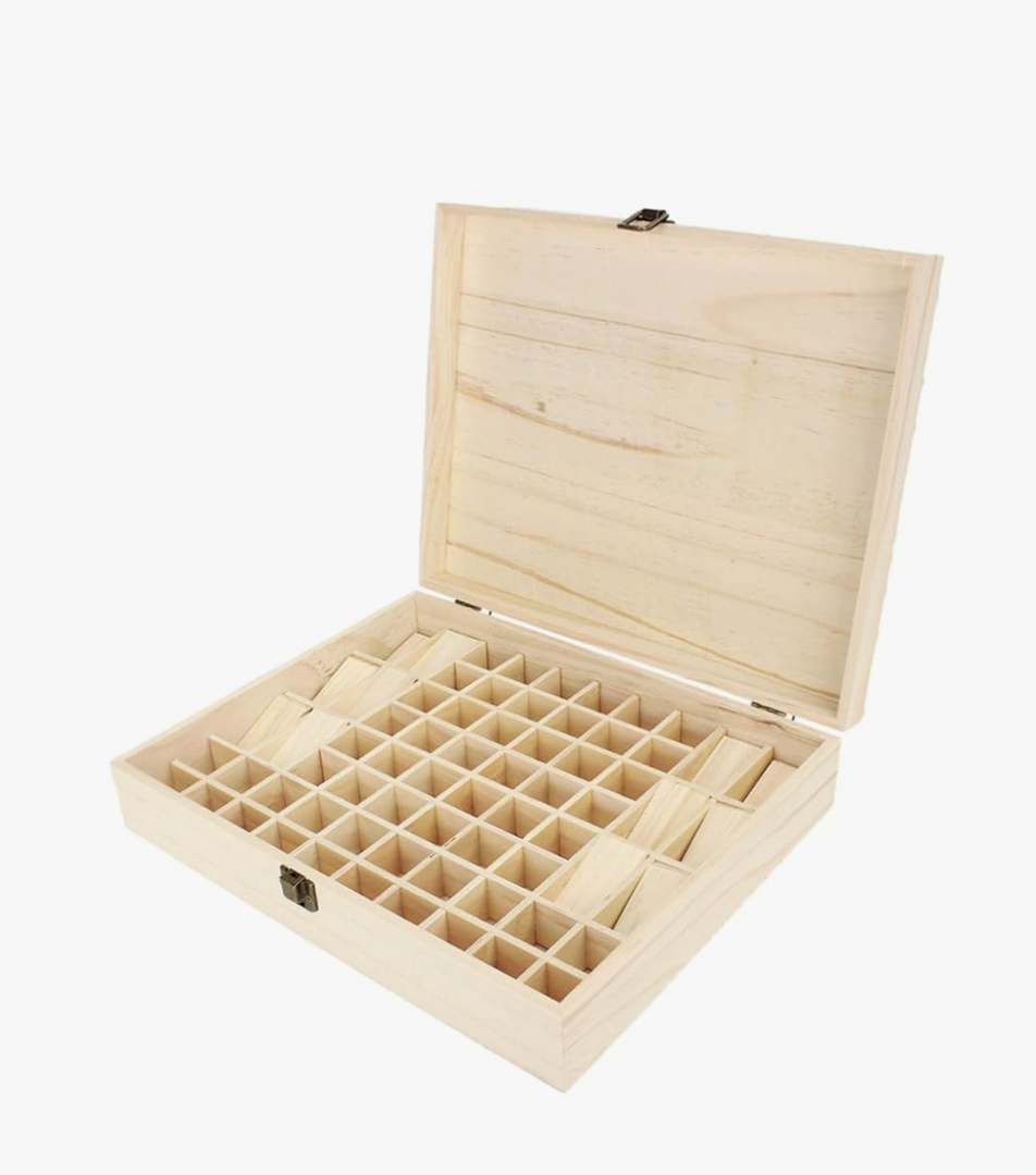 POPETPOP Essential Oil Storage Box Case: 68 Holes Wooden Essential Oil Organizer Portable Essential Oil Carry Travel Box Holder
