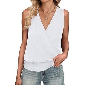 ANRABESS Womens V Neck Tank Tops Wrap Banded Hem Shirts Sleeveless Ruched Going Out Blouse 2026 Summer Fashion Clothing White XX-Large