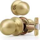 Brushed Gold Ball Design Door Knob No Lock, Passage Round Shaped Non-Locking Doorknob for Hallway/Closet, Satin Brass Finish
 (10 Pack)