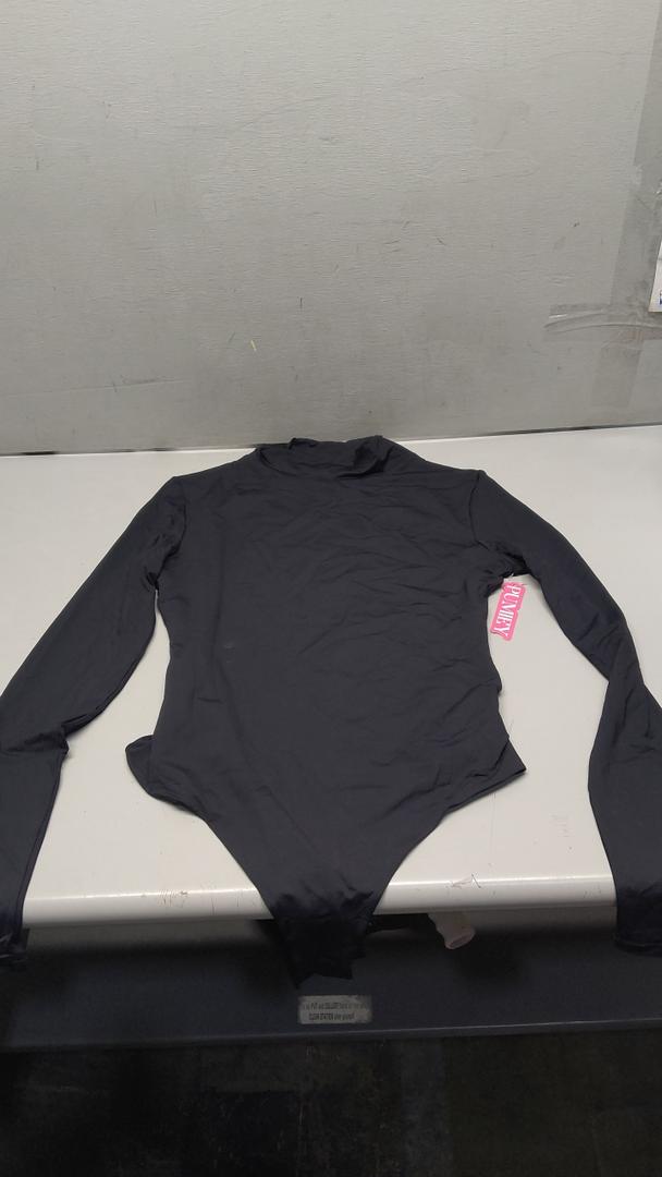 PUMIEY Bodysuit for Women Long Sleeve Mock Turtle Neck Body Suits T-shirt Tops, Jet Black, Large