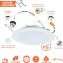 HALO HLBT 6 Pack 6 in Slim LED Recessed Light Trim with Selectable Color Temperature 2700K, 3000K, 3500K, 4000K, 5000K Dimmable Wet Location Indoor Outdoor New Construction Remodel - HLBT609FS5-6PK