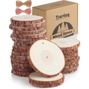 Unfinished Wood Slices with Hole, Natural Wooden Circles with Bark for DIY Crafts, Home Decor, Christmas Ornaments (30Pcs, 3.5-4 Inch)
