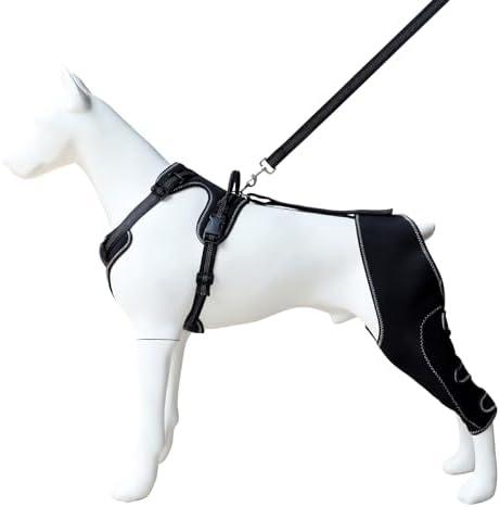 Adjustable Dog Knee Brace with Leash, Hind Leg Support for Joint Pain, ACL Injury Recovery, Anti-Lick Wrap Harness Set, XL