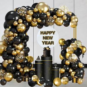 New Year Party Black Gold Balloon Garland Arch Kit Latex Balloons for 2026 New Year Eve Party Father's Day Birthday Party Bridal Shower Wedding and Baby Shower Graduation Party Decorations