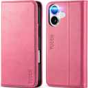 TUCCH Case Wallet for iPhone 16, [3 Card Slots] Kickstand PU Leather [RFID Blocking] Case, Flip Folio Cover with [TPU Shockproof Interior Shell] Compatible with iPhone 16 2024, Hot Pink