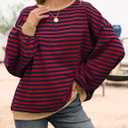 UEU Women Oversized Striped Crewneck Sweatshirt Long Sleeve Color Block Pullover Tops Casual Loose Workout Shirt, X-Large