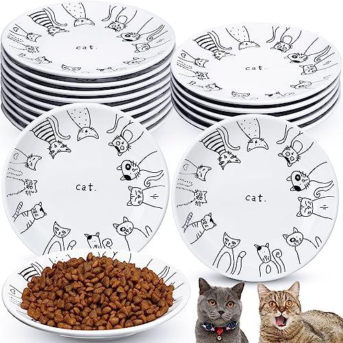 Irenare 9 Pcs Ceramic Cat Bowl 6 Inch Anti Whisker Fatigue Cat Plates Set Cute Shallow Pet Food Bowl Dishes for Food and Water, Kittens Small Animals (Cute Pattern)