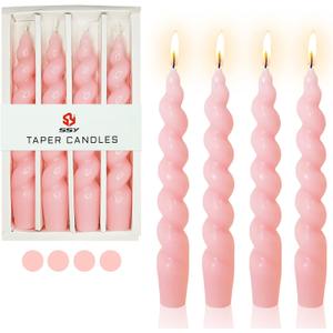Pink Candlesticks Short Taper Candles - 7 inches Funky Candle Sticks Spiral Tapered Candles Twisted Candles for Home Dcor Dinner Weddings Women Gifts (2D4PC-PINK)