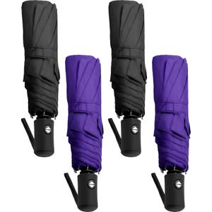 Yahenda 4 Pack Windproof Travel Umbrellas Bulk Automatic Open and Close Umbrella Folding Rain Umbrella for Men Women (Purple, Black)