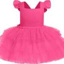 ODASDO Baby Girl First Birthday Cake Smash Outfit Flutter Sleeve Princess Tutu Tulle Romper Dress with Tiara Headband (M)