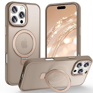 Lufanbis Magnetic for iPhone 16 Pro Max Case with Ring Stand, [10 FT Drop Protection] [Velvety Touch] Slim Translucent Matte Back Shockproof Phone Case for iPhone 16 Pro Max 6.9'', Bronze
