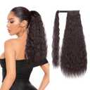 Long Corn Wave Ponytail Extension Magic Paste Heat Resistant Wavy Synthetic Wrap Around Ponytail or Women Black Hairpiece for Daily Party Use(18 Inch,Black Mixed Auburn Red)