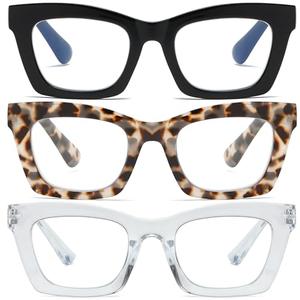 FSRTEP Oprah Style Readers for Women - 3 Pack Stylis Style Reading Glasses with Blue Light Blocking and Spring Hinge HZT +1.25