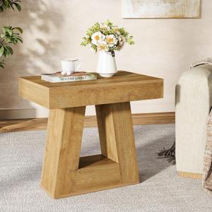 Tribesigns 24" Modern Side Table, 2-Tier Narrow Wooden End Table with Trapezoid Base, Farmhouse Small Nightstand for Living Room, Bedroom, Natural Wood Color