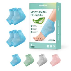 Welnove Moisturizing Heel Socks - 2 Pairs Aloe Vera Extract Infused Gel Lining for Dry Feet - Cracked Heel Repair Treatment - Cotton Socks for Women Men Foot Care (Blue, Extra Large)